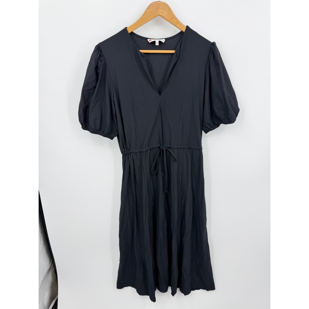 Jude Connally Cassandra 101648 Dress Women L Black Puff Sleeve Drawstring V-Neck